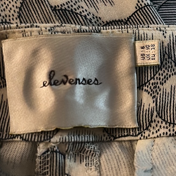 Elevenses Anthropologie Herringbone Wide Leg Pants Blue Ivory Belt Size 6 - Picture 9 of 11